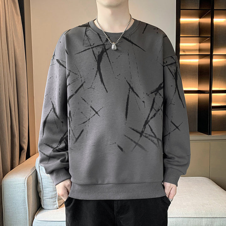 Herren Sweatshirt mit abstraktem Print, Rundhalsausschnitt und relaxed Fit Drune