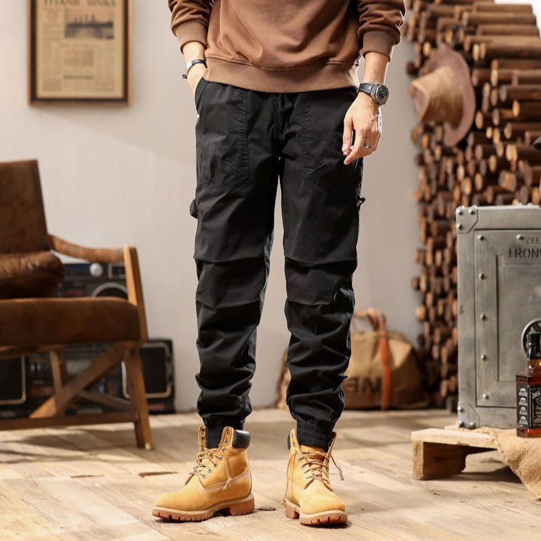 Herren Outdoor-Arbeitshose im Joggerstil mit elastischem Komfortbund, aufgesetzten Rundtaschen und Knöchelreißverschluss Drune
