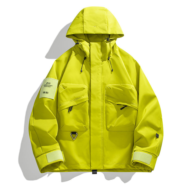 Herren Wasserabweisende technische Utility-Jacke mit Kapuze, Multifunktions‑Taschen & verstellbaren Klettmanschetten Drune