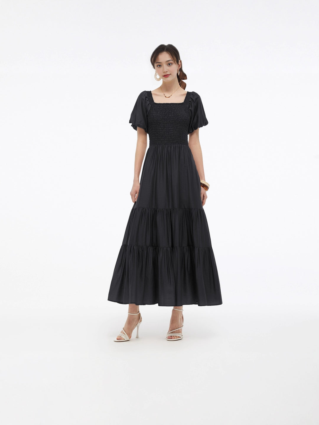 Damen Maxikleid mit voluminösem Rock und Blumenmuster Drune