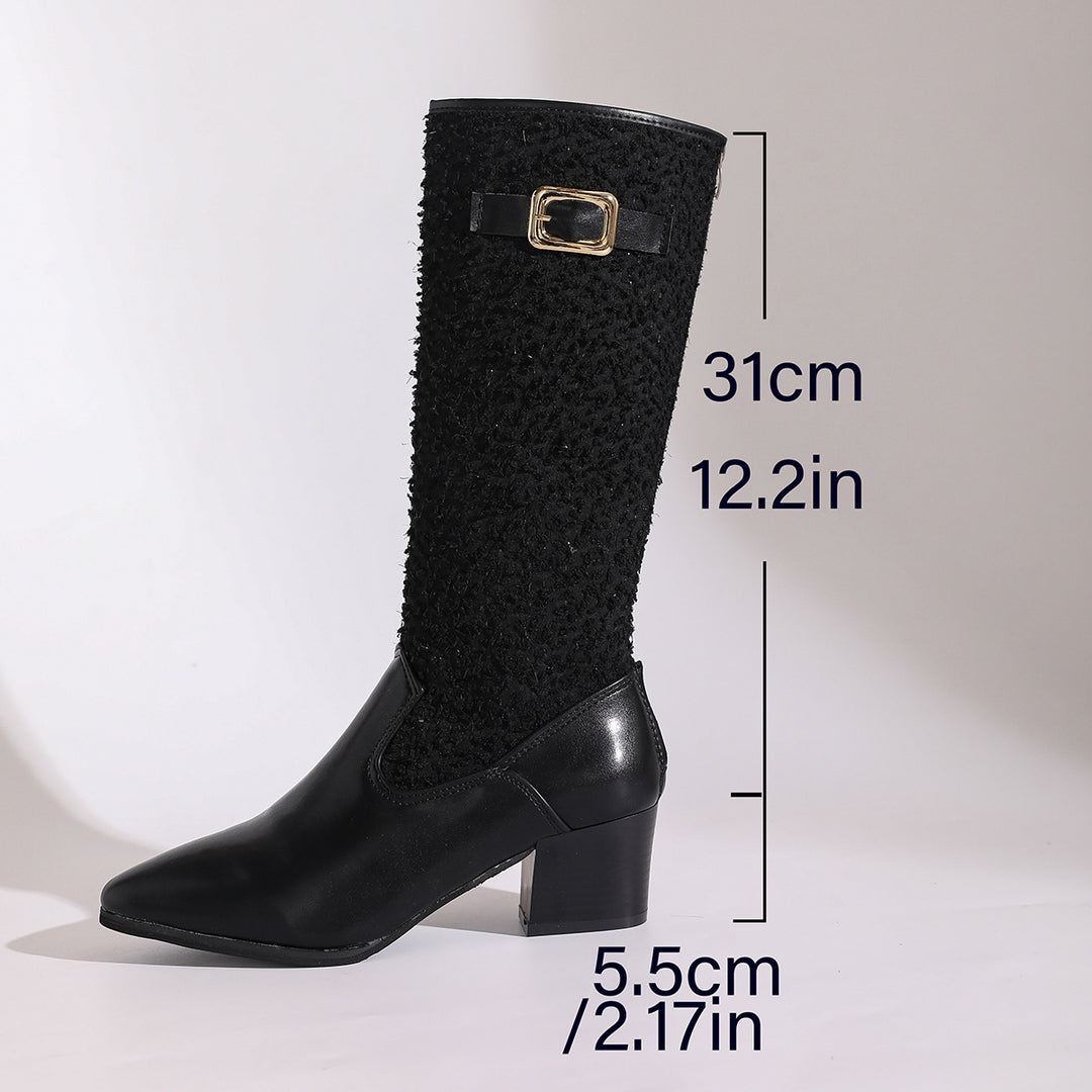 Damen modische Overknee-Stiefel mit elegantem Strickmuster und komfortablem blockiertem Absatz Drune