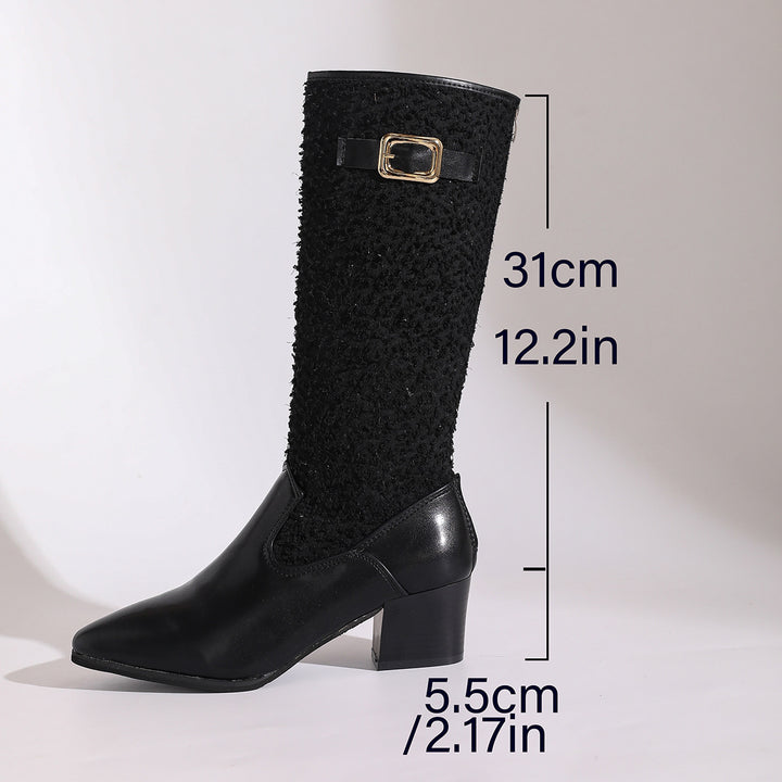 Damen modische Overknee-Stiefel mit elegantem Strickmuster und komfortablem blockiertem Absatz Drune