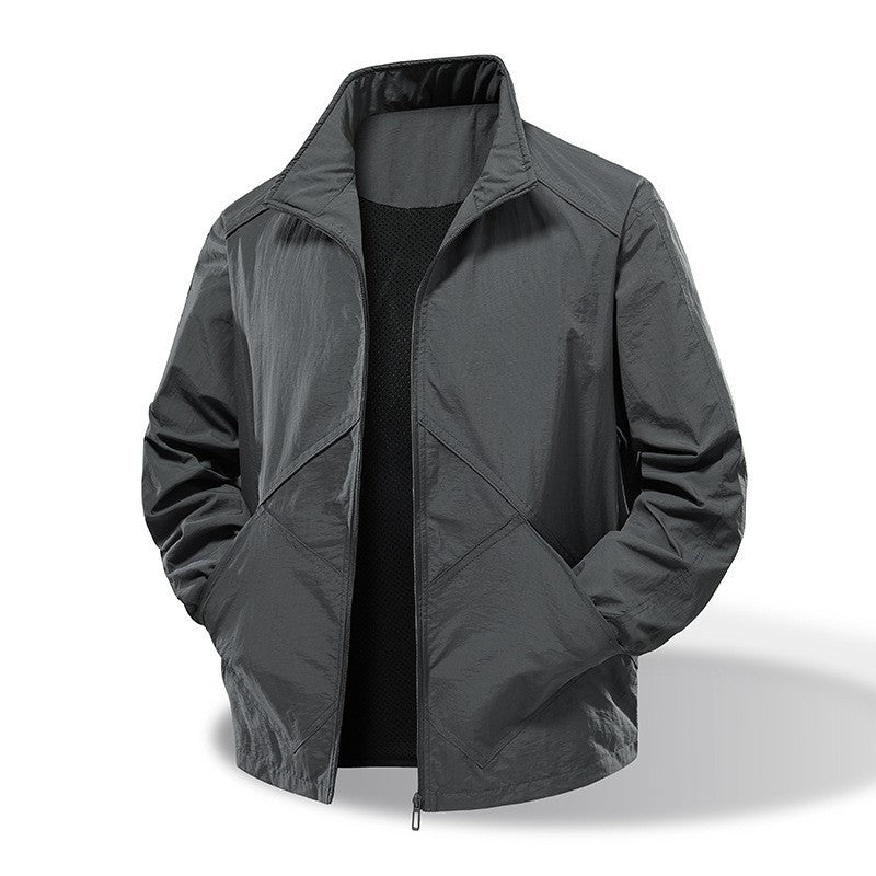 Herren Leichte Windbreaker-Outdoorjacke mit Stehkragen, Zweiwege-Reißverschluss und verdeckten Taschen Drune