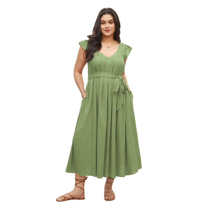 Damen Maxikleid mit fließendem Rock und dekorativen Rüschendetails Drune