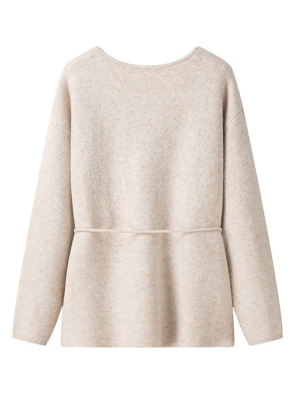 Damen komfortable Strickjacke mit Taillierung und weitem V-Ausschnitt Drune