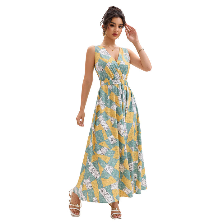 Damen Maxi-Kleid mit V-Ausschnitt und geometrischem Muster Drune