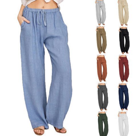 Damen Weite Palazzo-Hose mit elastischem Bund und seitlichen Taschen Drune