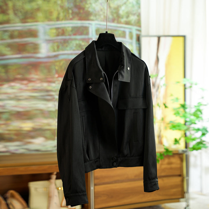 Damen elegante Utility-Jacke mit hohem Kragen Drune