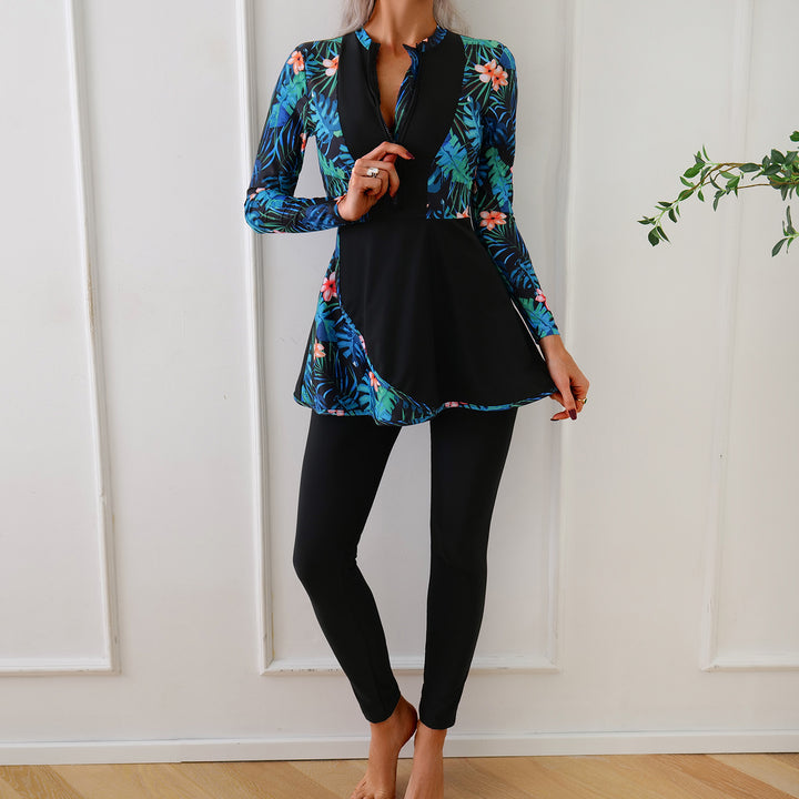 Damen Modischer Badeset mit langer Tunika und Leggings Drune