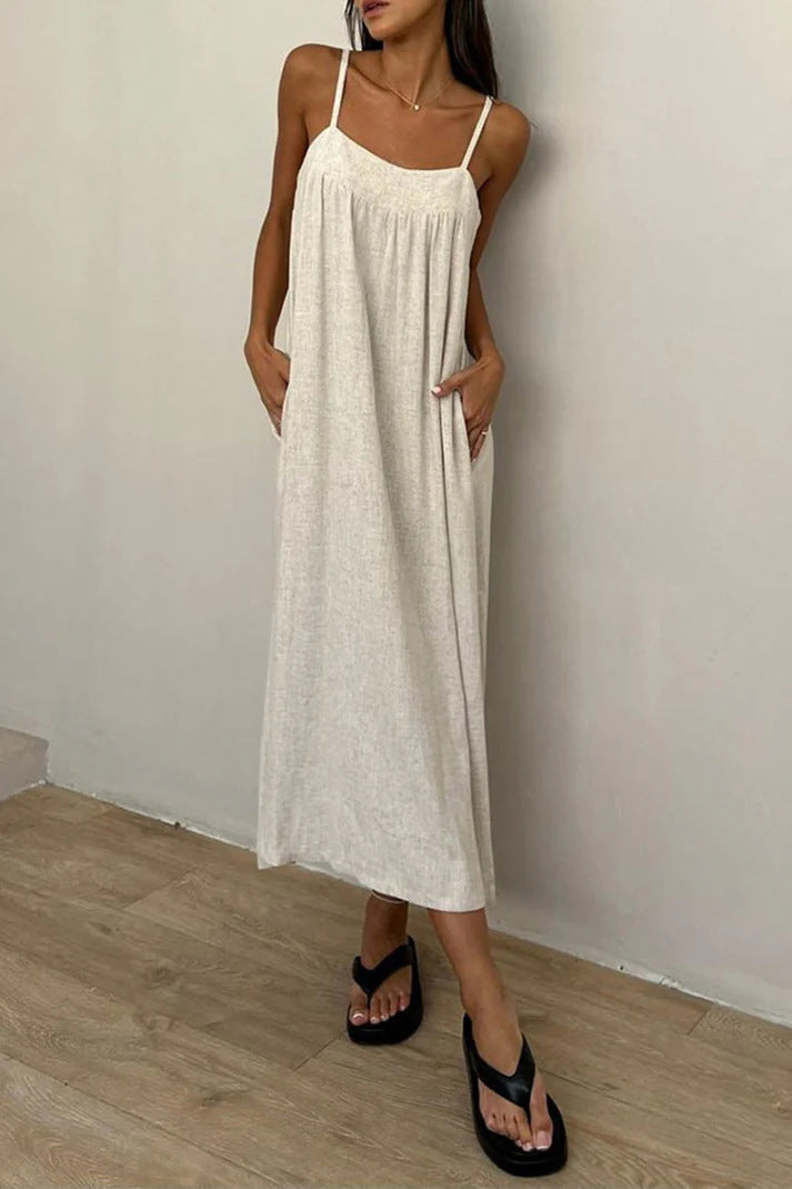 Damen luftiges Maxikleid mit breitem Schnitt und praktischen Taschen Drune