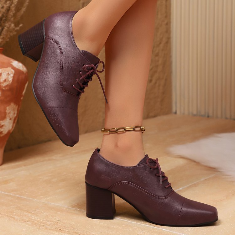Damen Elegante Schnürpumps mit quadratischer Spitze und mittelhohem Blockabsatz Drune