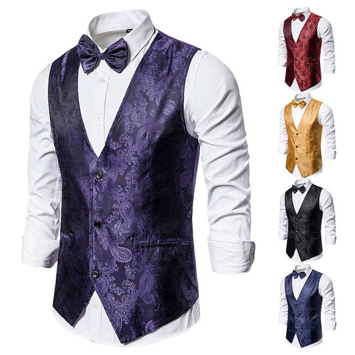 Herren nan taillierte Satinweste mit ornamentalem Jacquardmuster, V-Ausschnitt und drei Knöpfen Drune