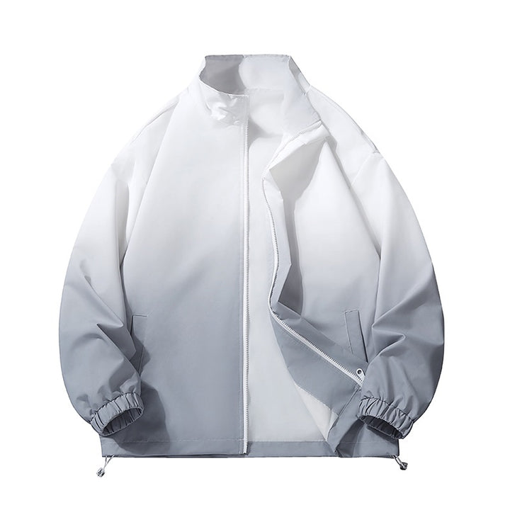 Herren leichte Farbverlauf Windbreakerjacke mit Stehkragen, durchgehendem Reißverschluss & Kordelzugsaum Drune
