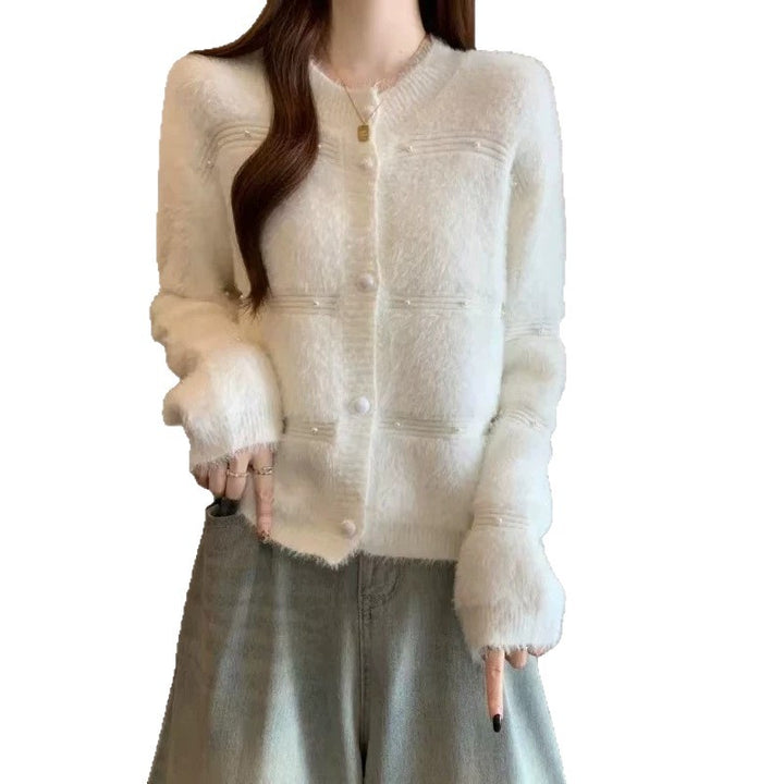Damen Gemütlicher Strickcardigan mit Perl-Details Drune