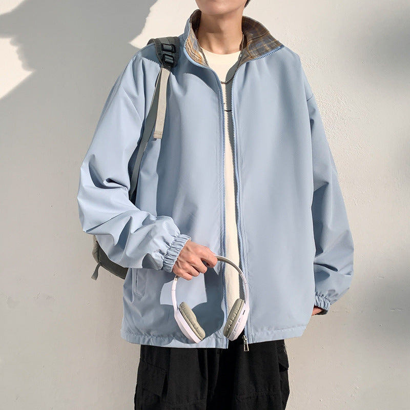 Herren Oversize‑Utility Übergangsjacke mit Reißverschluss und kontrastierendem Karo‑Innenkragen Drune