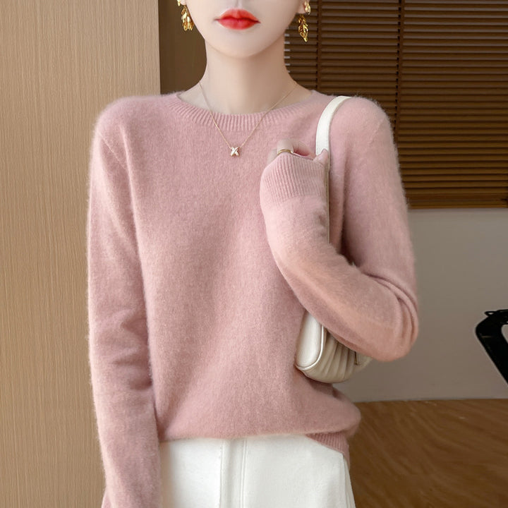 Damen Weicher Mohair‑Optik Rundhals‑Pullover mit feinem Rippsaum und leichter Oversize‑Passform Drune
