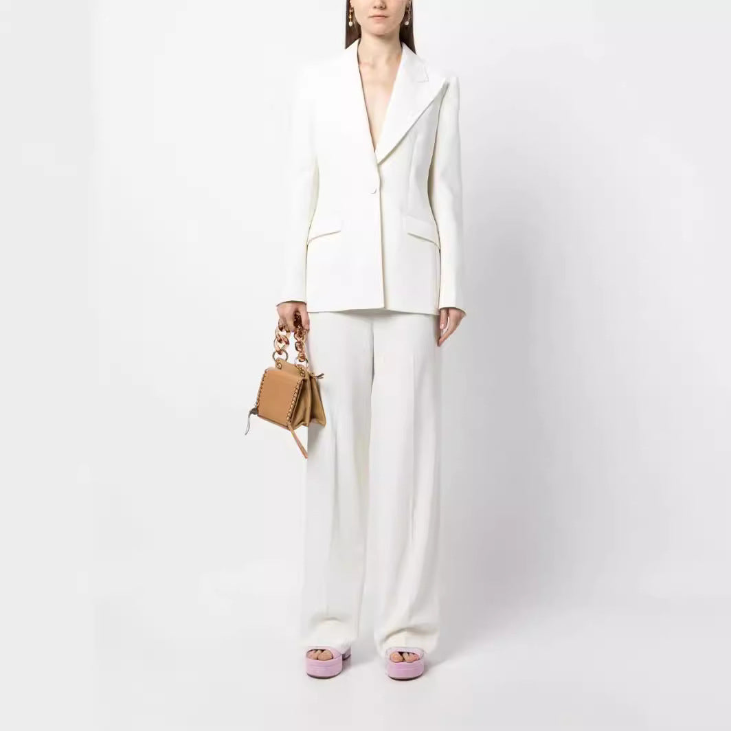 Damen Eleganter Einreihiger Maßgeschneiderter Blazer mit taillierter Schnittführung und weiter Palazzohose Drune