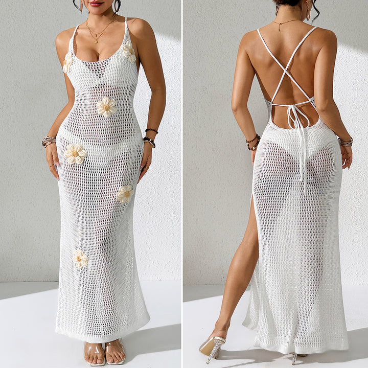Damen Häkel-Strandkleid mit floralen Akzenten und schmalem Schnitt Drune