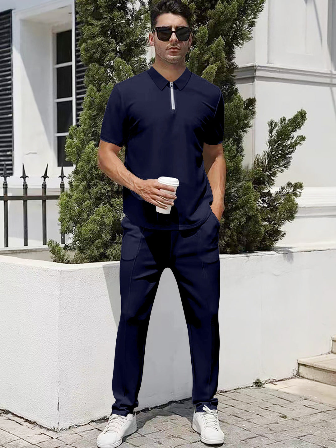 Herren nan urbanes Reise-Poloshirt mit kurzem Frontreißverschluss, elastischem Interlock und knitterarmer Pflege Drune