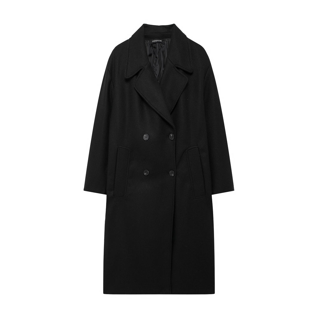 Damen Doppelreihiger Wollmix-Mantel mit Oversize-Schnitt und Reverskragen Drune