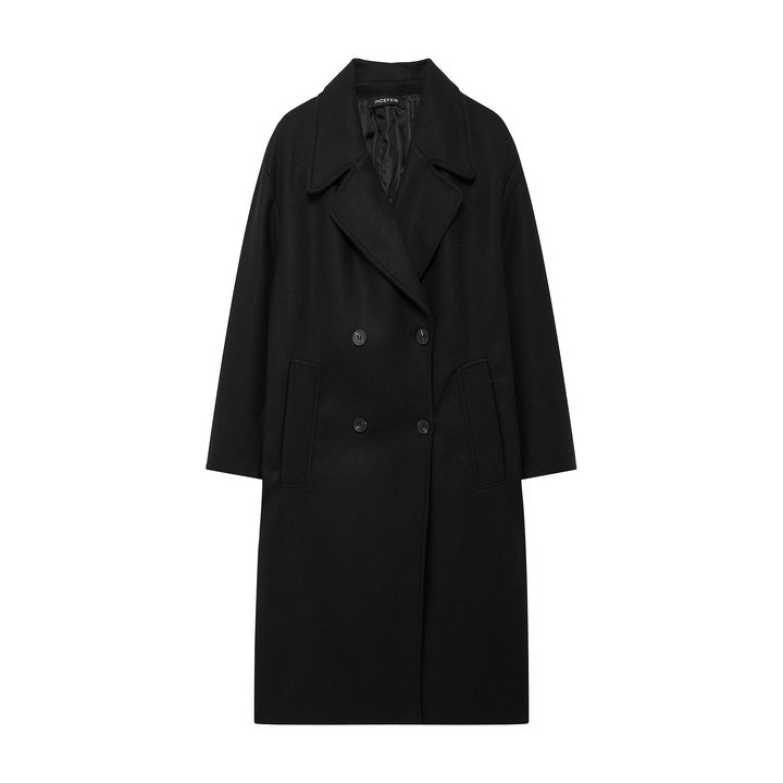 Damen Doppelreihiger Wollmix-Mantel mit Oversize-Schnitt und Reverskragen Drune