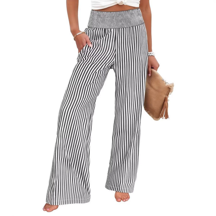 Damen Gestreifte Palazzo-Hose mit hohem, gerafftem Bund und weitem Bein Drune