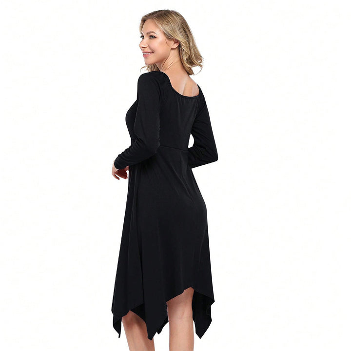 Damen asymmetrisches Longsleeve-Kleid mit gerafftem Bustier, Empire‑Naht und Zipfelsaum Drune