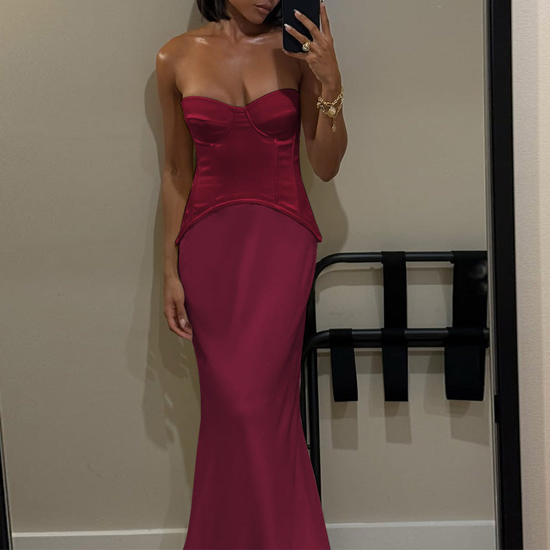Damen Elegantes Bodenkleid mit strategisch platzierten Schnürdetails Drune