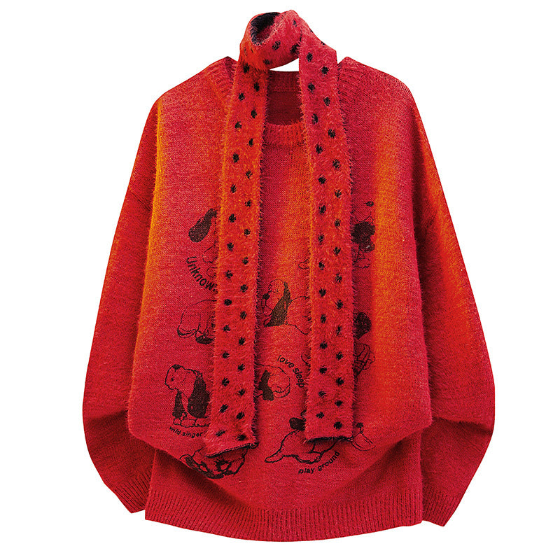 Damen Grobstrickpullover mit Tiermotiv Drune