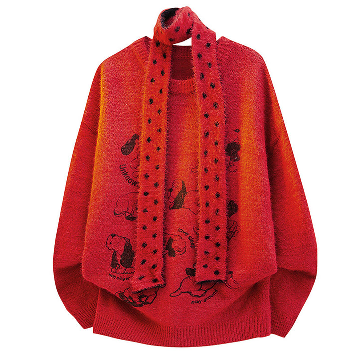Damen Grobstrickpullover mit Tiermotiv Drune