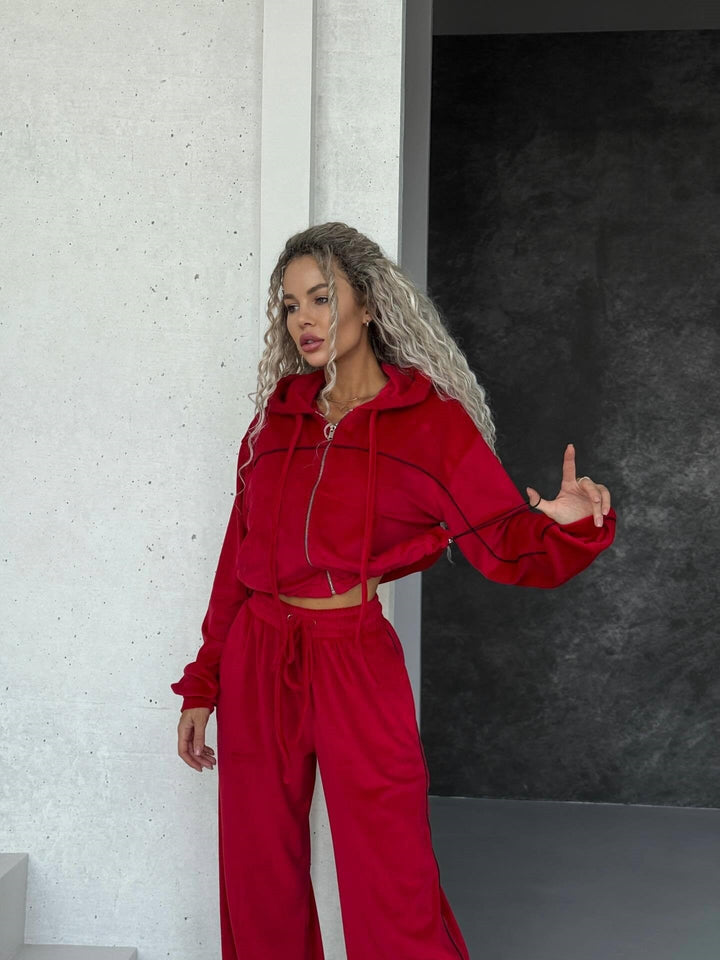 Damen Fleece-Sportanzug mit hohem Kragen und elegantem Reißverschluss