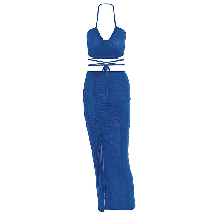 Damen Figurbetontes Maxikleid mit transparenten Einsätzen und Raffung Drune