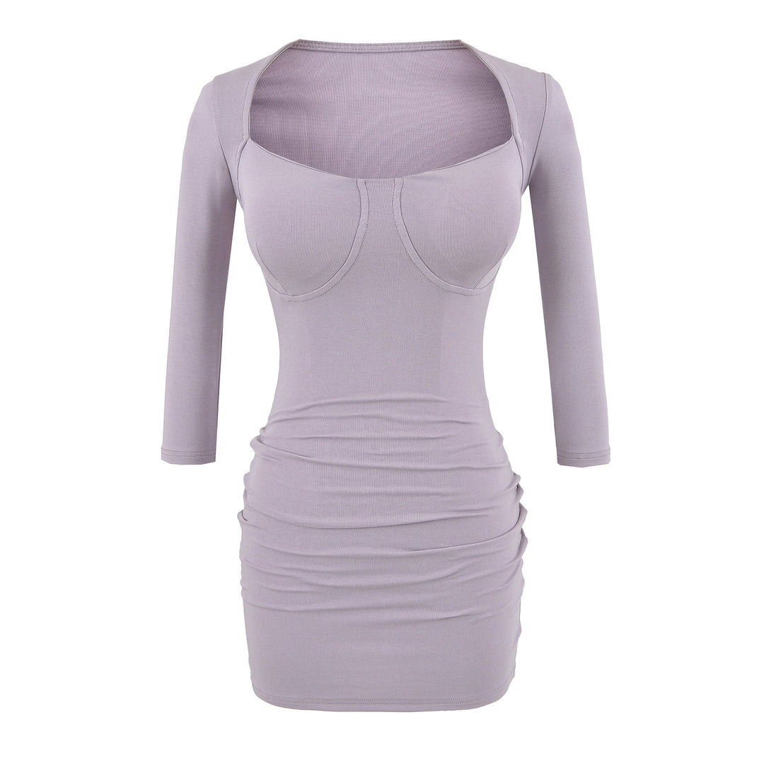 Damen Figurbetontes Midikleid mit eingenähten Cups, weitem Quadrat-Ausschnitt und Raffung Drune