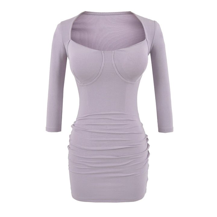 Damen Figurbetontes Midikleid mit eingenähten Cups, weitem Quadrat-Ausschnitt und Raffung Drune