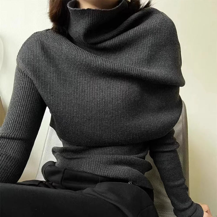 Damen eleganter Rollkragenpullover mit asymmetrischem Schnitt Drune