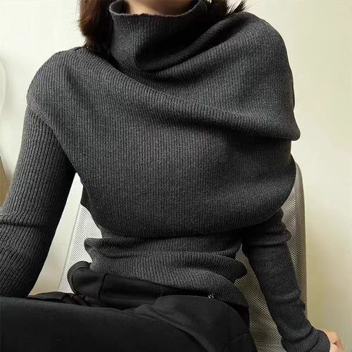 Damen eleganter Rollkragenpullover mit asymmetrischem Schnitt Drune