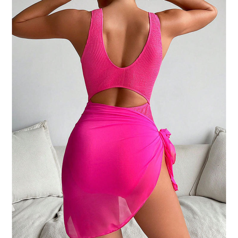 Damen Einteiler Badeanzug mit kreativen Cut-Outs und stilvollem Wickelrock Drune