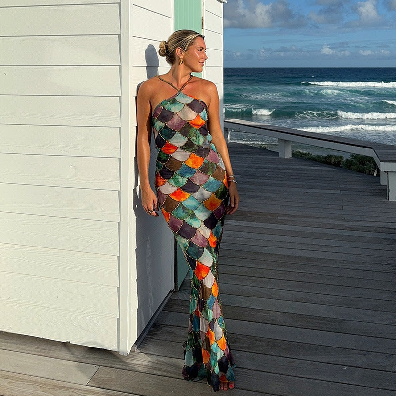 Damen Maxi Kleid mit Schuppen-Design Drune