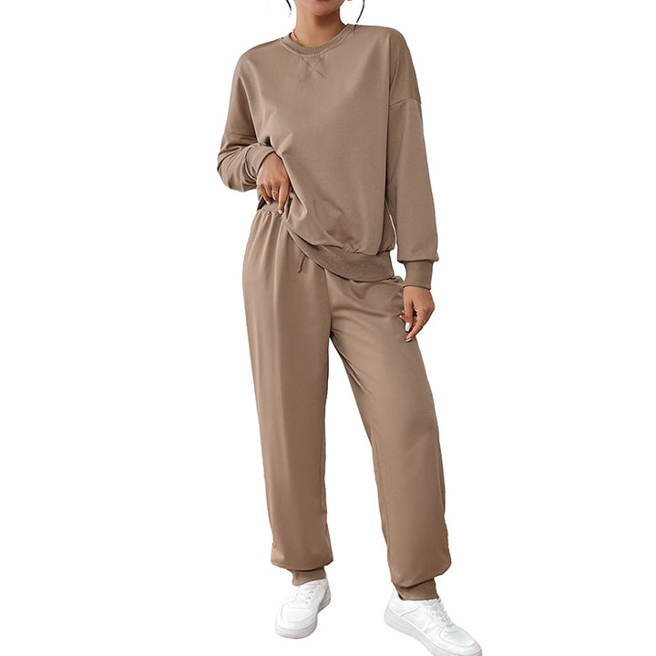 Damen Lässiges Sweat-Set mit Oversize-Rundhals und High-Waist-Hose mit Knopfmanschette Drune