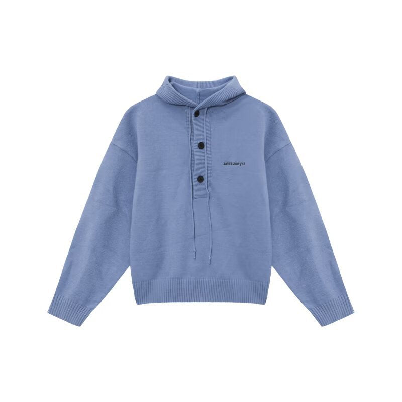 Herren Oversized Strickpullover mit Kapuze und Knopfleiste Drune