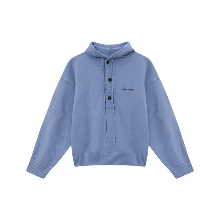 Herren Oversized Strickpullover mit Kapuze und Knopfleiste Drune