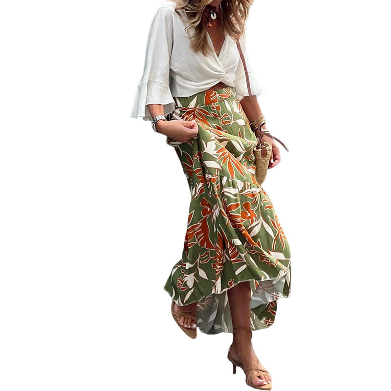 Damen Fließender Maxi-Rock mit floralem Design und asymmetrischem Saum Drune