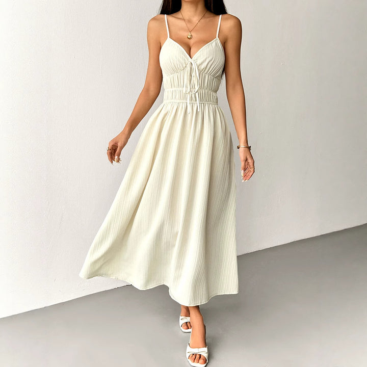 Damen Maxikleid mit verstellbaren Spaghettiträgern und elastischem Taillenbund Drune