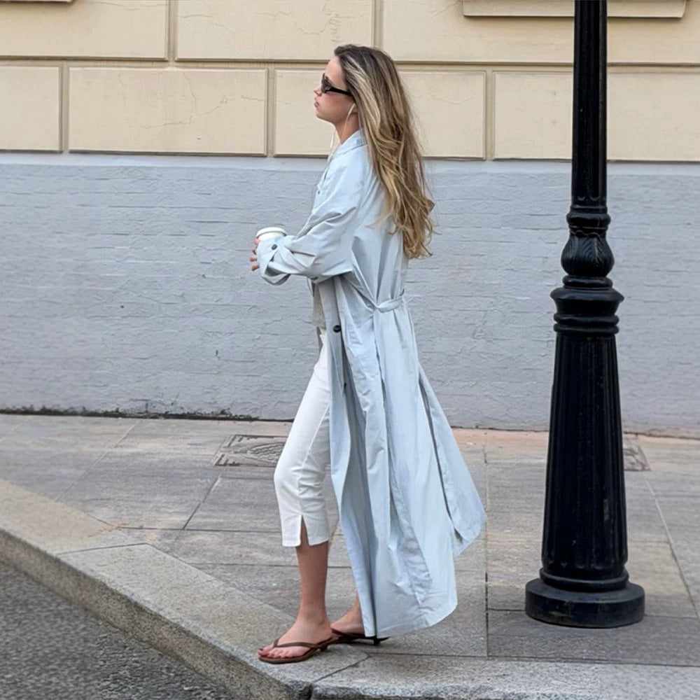Damen Leichter langer Trenchcoat aus technischem Material mit verdeckter Knopfleiste und lockerem Fall Drune