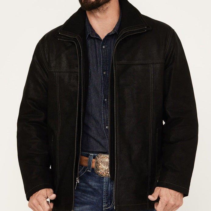 Herren Pilotenjacke mit wärmendem Teddyfutter und markanten Ziernähten Drune