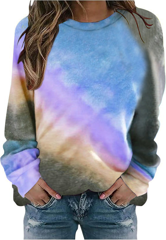 Damen Oversize Batik Sweatshirt mit Rundhalsausschnitt und weichen Rippbündchen Drune