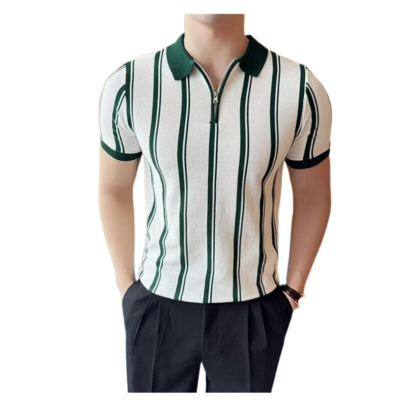 Herren Sportliches Poloshirt mit Reißverschluss und Streifen Drune
