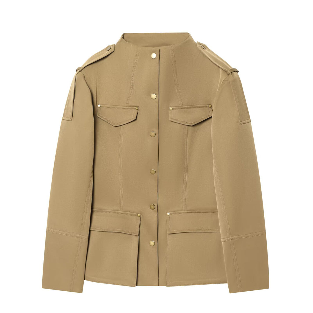 Damen Leichte Utility-Jacke mit Stehkragen, Schulterklappen und aufgesetzten Pattentaschen Drune