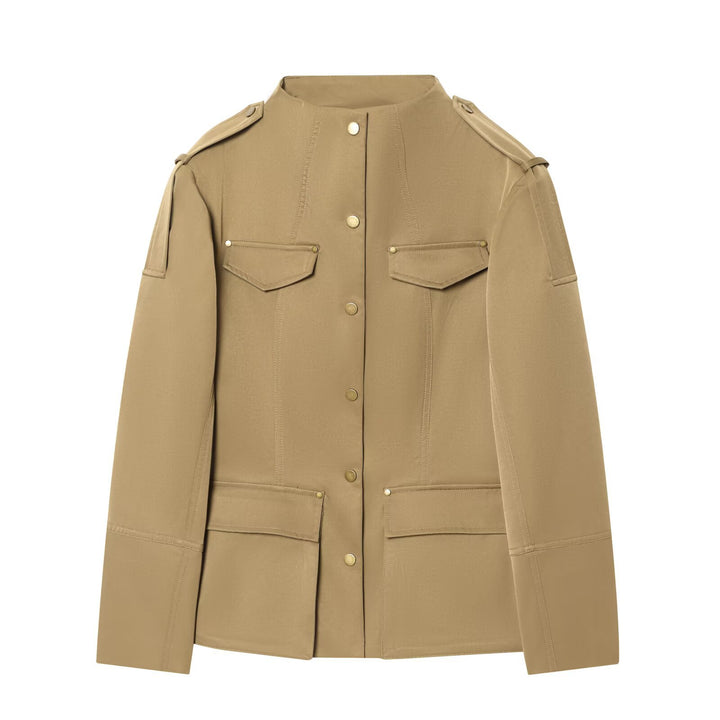 Damen Leichte Utility-Jacke mit Stehkragen, Schulterklappen und aufgesetzten Pattentaschen Drune