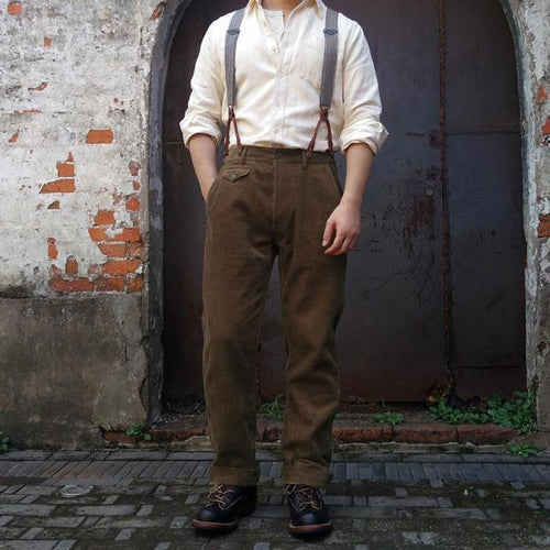 Drune | Herren Hochwertige Bundfaltenhose mit verstellbaren Hosenträgern Drune